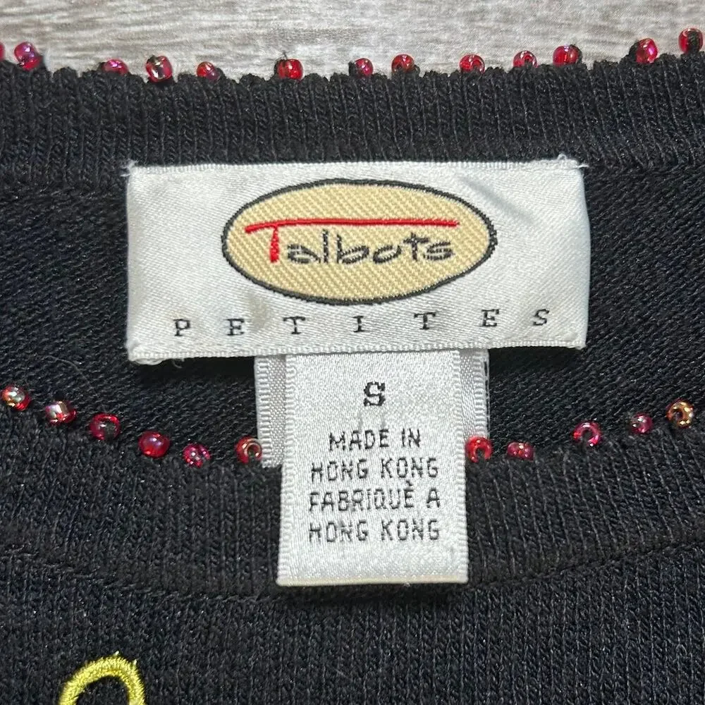 Vintage Black Knit Sweater with Neon Floral Embroidery + Bead Trim0
